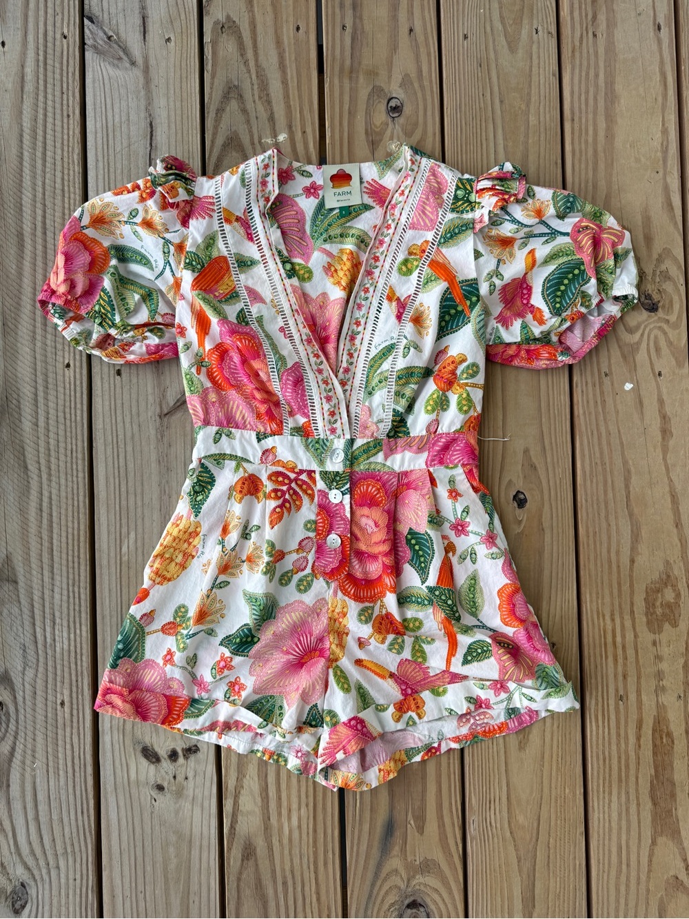Farm Rio Romper Pockets Floral Hawaiian Macaw Women’s Small - No Belt